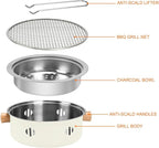 Portable Charcoal Barbecue Grill, 1pc Mini BBQ Grill Multifunctional Charcoal Grill Smokeless Round Tabletop Charcoal Grill for Indoor Outdoor Cooking Home Party Picnic Camping (Beige)