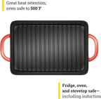 Lodge 12.5 x 8 Inch Enamel Cast Iron Grill Pan - Dual Assist Handles - Use in the Oven, on the Stove, on the Grill, or Over a Campfire - Red