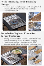 CAMPINGMOON Propane Top Stove Plate Stainless Steel Frame IGT Table Top Gas Burner Windproof Recessed Design for Camping CK-25PG+PG-4 Gas not Included