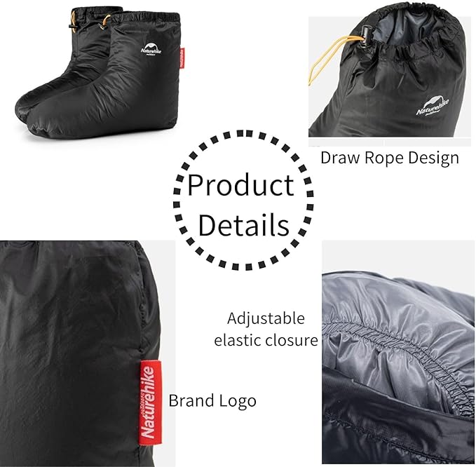 Naturehike Ultralight Winter Goose Down Booties, Camping Warm & Cozy Down Sleeping Socks for Men & Women, Down Filled Slipper Boots with Storage Bag