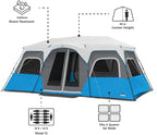 CORE Instant Cabin Tents with LED Lights | 6 Person / 9 Person / 12 Person Family Multi Room Lighted Pop Up Tents for Camping | Included Storage Pockets for Camping Accessories