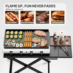 ROVSUN 4 Burner Foldable Propane Griddle with Wheels & Enameled Tray, 40000 BTU Portable Flat Top Gas Grill with Electronic Ignition & Regulator for Outdoor Cooking Camping BBQ Tailgating Picnicking