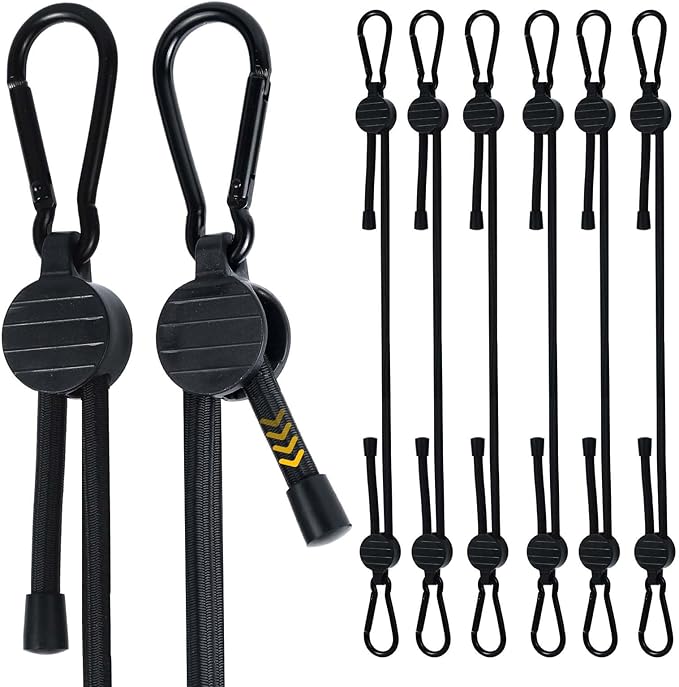 Adjustable Bungee Cords with Hooks, 6 Pack Thick Elastic Straps, Easy to Lengthen and Resecure (7"-48")– Strong, Stretchy Tie Downs with Secure Hooks for Cargo, Camping, Tents, Luggage – All-Weather