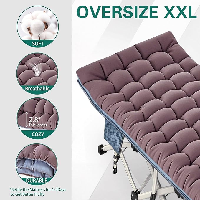 2 Pack Extra Large Cot 32" Wide Camping Cot with Mattress Comfortable Sleeping cots for Adults with Carry Bag XXL Cots for Camping Bed Folding Cot Heavy Duty for Home Outdoor Indoor