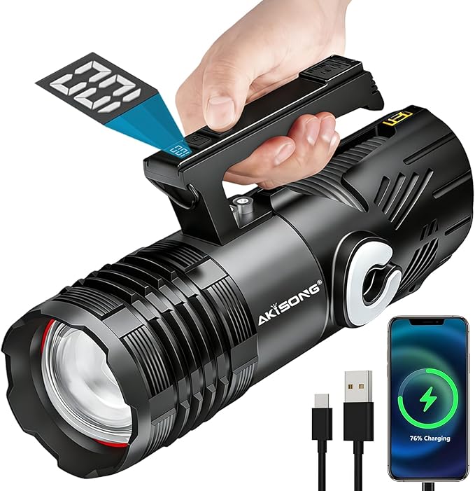 150W Rechargeable Handheld Spotlight 18,000 High Lumens, Super Bright Zoomable XHP360 Spot Light Searchlight with USB Output, Large Capacity Powerful LED Flashlight for Home Emergency Boating Camping