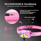 Headlamp Rechargeable LED, 800 Lumens with Red & White Light, 8 Modes, Motion Sensor, USB-C Charging, IPX4 Waterproof (1, Pink)