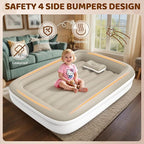 Inflatable Toddler Travel Bed - 53 Inches Portable Toddler Air Mattress with Four Safety Sides - High-Speed Pump and Carry Bag - Comfortable Mattress & Easy to Inflate and Deflate - Apricot