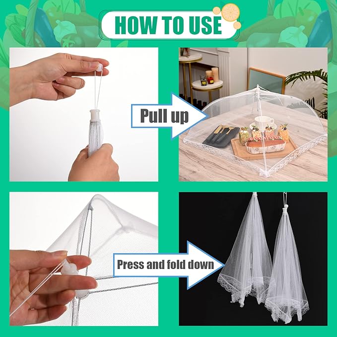 5 Pack Food Cover Tents, Food Covers for Outdoors, Mesh Cover, Reusable and Collapsible Outdoor Picnic Net for Parties Picnics, BBQs, Fruit Covers