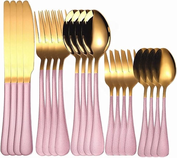 Flatware sets White Gold Cutlery Set 20Pcs Forks Spoons Knifes Stainless Steel Cutlery Set Kitchen Tableware Sets Dinnerware Set Dropshipping Stainless Steel