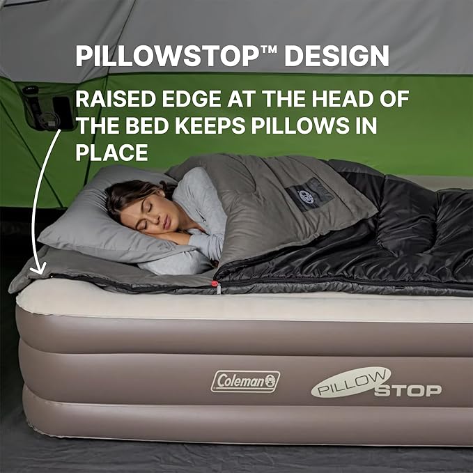 Coleman SupportRest Double-High 18" Queen Air Mattress | Indoor and Outdoor Raised Airbed with 120V Rechargeable Air Pump | Blow Up Air Mattress for Camping