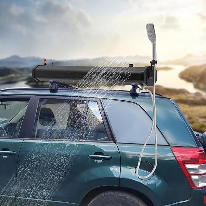 Portable Camping Shower, Roof-Mounted Solar Heating Pressurized Water Tank, Camping Shower Water Storage for Hiking, Car Wash, Beach Vacation