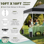 EROMMY 10x10 Pop Up Tent, Easy to Set Up Outdoor Canopy, Portable Shelter for Events, Parties, Camping with 4 Sand Bags, Wheeled Bag, 4 Ropes and 8 Spikes(Black)