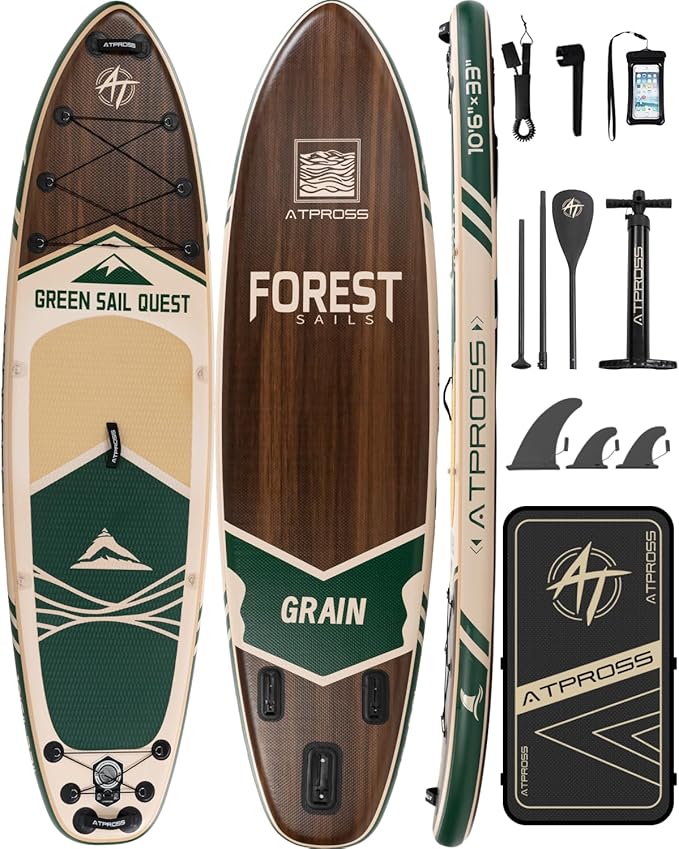 10'6''x33''Inflatable Stand Up Paddle Board, 400lbs Extra Wide Blow Up Paddle Board with Kayak Seat, Premium SUP Accessories Kit & Backpack, Non-Slip Stable Deck Boat for Yoga Fishing Surf