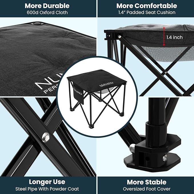 NUMANU Oversized Padded Camping Stool for Adults, Thick Padded 18.5" Heavy Duty Outdoor Camp Chairs with Anti-Slip Feet & Carry Bag, Folding Ottoman Foot Rest for Travel, Max 500lbs
