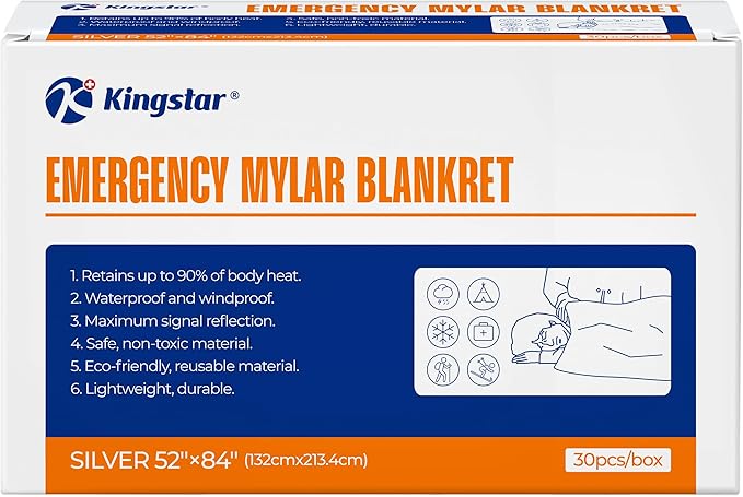 Emergency Blankets 10 Packs, 84" L x 52" W, Bulk Survival Blankets for Disaster Prep & Homeless Care, Heavy-Duty Reusable Mylar Retains Body Heat in Extreme Cold, A Must-Have for Car Kits