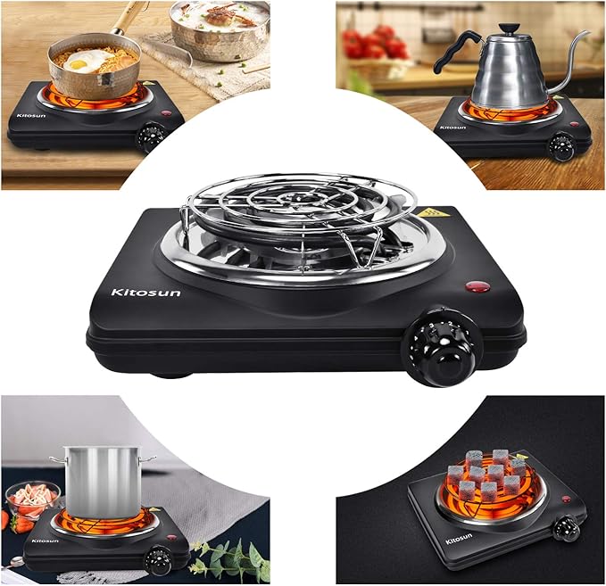Electric Charcoal Burner Stove Portable Hot Plate Grill Coal Burners Heating Plate 700W Charcoals Starter Heater with Smart Heat Control & Stainless Steel Fast Heating for Cooking Top Countertop