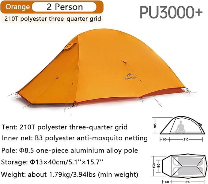 Naturehike 1/2 Person 3 Seasons Cloud Up Base Tent, Windproof [7-Level] & Rainproof [PU3000mm+] Camp Tent with Y Self-Supporting Structure for Camping Backpacking Hiking Trekking
