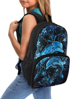 School Backpack with Multi Pockets, Lightweight Insulated Cooler Backpack Lunch Box, Casual School Work Nurse Hiking Outdoor Daypack Meal Bag, Blue Dolphin Floral