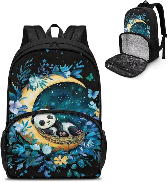 Panda Butterfly Moon Hiking Picnic Cooler Backpack for Teens Men Women lementary Students Knapsack Primary Middle High School Bookbag Outdoor Laptop Bag All In One Backpack Meal Bag