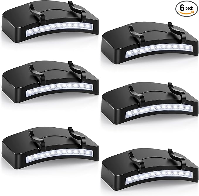 6 Pcs Hat Clip Light, 11 LED Cap Lights Clip on Hat, IPX5 Waterproof Hands-Free Flashlight for Running, Working, Biking, Camping(AAA Batteries not Included)