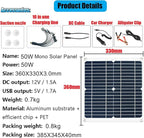 50W Portable Solar Panel Kit with 3000W Inverter, DC12V to AC110V/220V, USB Port, 50A Solar Controller - Ideal for Camping, Picnics, Emergency Power Supply
