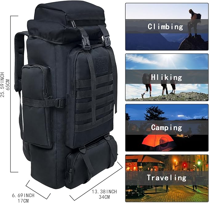 80L 100 liters Hiking Backpack Camping Rucksack, Men Outdoor Travel Climbing Knapsack Mountaineering Trekking Backpack