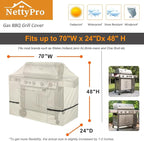 NettyPro Grill Cover for Outdoor Grill 70 inch Waterproof Heavy Duty Gas BBQ Grill Cover for Outside Weber, Char-Broil, Brinkmann, Jenn Air, Nexgrill 3-5 Burners Barbecue, Beige