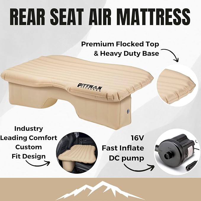 Pittman Outdoors Backseat Bed – 60" Air Mattress for Trucks & Vans – Includes Pump, Pillow & Storage Bag