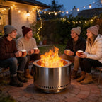 Tabletop Fire Pit by AmazStove, Low Smoke Camping Stove for Outdoor Safe Burning Firepits, Mini Fire Pit, Fueled Pellets or Wood, Travel Bag Included (19.5 x 14.4 INCH-Silver)