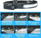 COSOOS LED Headlamp Rechargeable, Bright Head Lamp Flashlight, 1000 Lumen Headlight, Sensor Mode, 230 ° Illumination & Spot Light, 2.4 oz Lightweight Headlamp for Camping, Running, Hiking (No Clip)