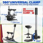 2PACK 48.7inch Umbrella for Beach Chair, 360°Adjustable 50+ UV Protection Large Camping Chair Umbrella with Universal Clip for Glof Cart, Garden Table, Bleacher（Chair,Table not include）