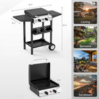 ROVSUN 2 Burner Portable Propane Griddle with Electronic Ignition, 20000 BTU Rolling Flat Top Gas Grill with Enameled Tray & Lid, Side Shelves & Regulator for Outdoor Cooking Camping BBQ Tailgating