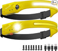 Headlamp Rechargeable LED (2-Pack, Yellow) 230° Wide Beam, USB-C Lightweight Head Lamp, Long Runtime, Water-Resistant for Camping, Hiking, Running, Fishing, Repair Work