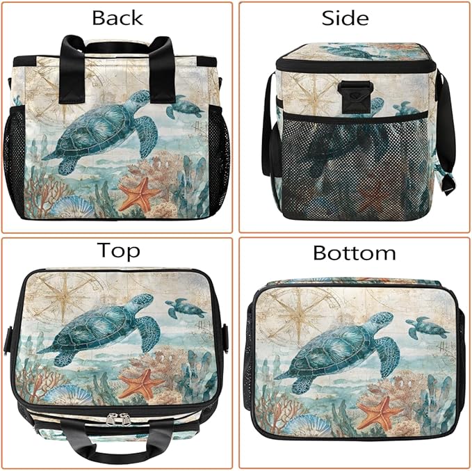 Vintage Turtle Ocean Soft Cooler Bag Insulated Lunch Box for Men & Women, Large Leakproof Lunch Bag Portable Beach Cooler for Work, Picnic, Road Trips,Fishing, Travel, Camping,A-2