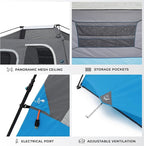 CORE Instant Cabin Tents with LED Lights | 6 Person / 9 Person / 12 Person Family Multi Room Lighted Pop Up Tents for Camping | Included Storage Pockets for Camping Accessories