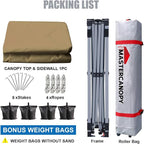 MASTERCANOPY Durable Pop-up Canopy Tent with 1 Sidewall (6.6'x6.6',Khaki)