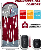 Single Sleeping Bag for Adults Kids 3-Season, Lightweight Waterproof Ripstop, Dual Zipper Bottom Vent, Compression Sack, Portable Camping Hiking Backpacking Gear