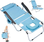 DoCred Heavy Duty Tanning Chair with Face Hole, Adjustable 5-Position Folding Chaise Lounge Chairs for Outside, Portable Lay Flat Beach Lounge Chair for Outdoor Sunbathing Beach Pool Lawn Camping