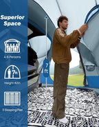 JOYTUTUS SUV Tent for Camping with Rainfly, Double Door Design Car Tent with Aluminum Poles, SUV Tailgate Tent with Waterproof PU2000mm Double Layer for 4-8 Person, Blue
