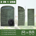 0 Degree Double Sleeping Bag for Adults Queen Size 2 Person Sleeping Bag for Cold Weather with Compression Sack for Car Camping, Hunting and Tent Camp
