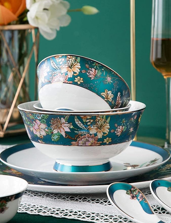 Dinnerware Sets Dish Set 70Pcs Bone China dinnerware Set, Palace Style Color Ceramic Tableware Set, Service for 10 People