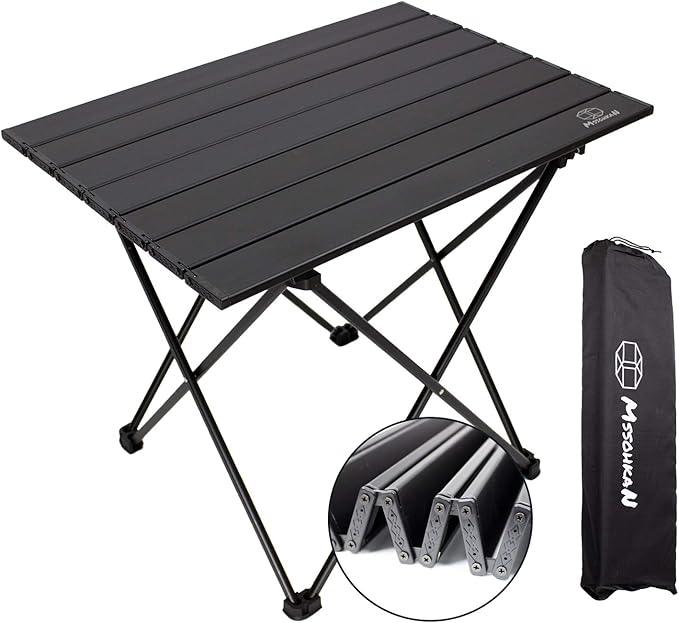 Camping Table Folding Portable Camp Side Table Aluminum Lightweight Carry Bag Beach Outdoor Hiking Picnics BBQ Cooking Dining Kitchen Black Medium
