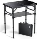 Anbte 2ft Folding Camping Table with Storage Net, 3 Adjustable Heights Small Folding Table Lightweight & Portable with Carry Handle, for Camping, Fishing, Picnic, Beach, Outdoor, 22.8" x 15.7", Black