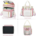 LOKASS Lunch Box & Lunch Bag for Women Men Double Deck, Large Insulated Adult Lunch Box Leakproof Lunchbox Cooler Bag for Work Picnic Beach,（Pink&White 16L）