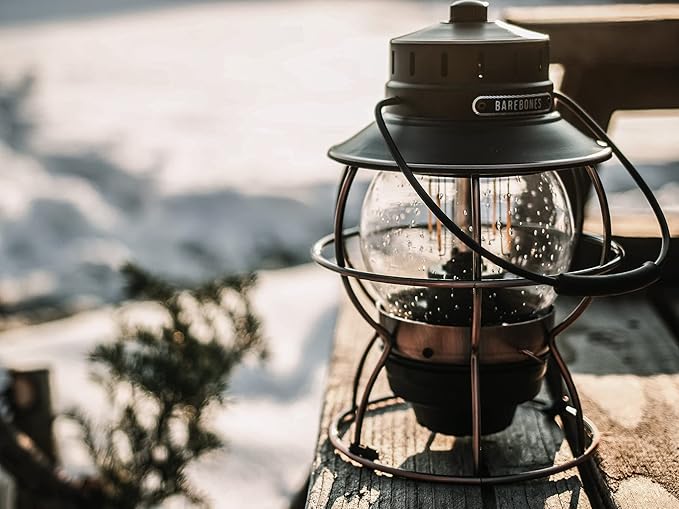 Barebones Railroad Lantern – Antique Bronze, Vintage-Inspired LED Camping Lantern with Rechargeable Battery – Adjustable Brightness Outdoor Light for Camping Gear, Backyard, and Home Decor