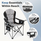 DUMOS Folding Camping Chairs, Outdoor Collapsible Padded Chairs with Cup Holder & Cooler Bag, Heavy Duty Portable Camping Chair for Garden Beach Fishing Sports, Blue