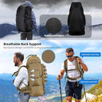 70L/100L Camping Hiking Backpack with Rain Cover, Expandable Large Military Tactical Backpack, Waterproof Molle Racksack Travel Backpacking Daypack for Climbing Trekking (Khaki)