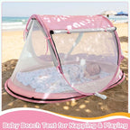 Baby Beach Tent, Pop Up Beach Tent Sun Shade for Beach, UPF 50+ UV Protection Sun Shelters for Infants with Carry Bag for Outdoor Travel, Camping(Pink)