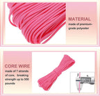 PATIKIL 550lb Paracord Rope 200ft, 4mm Tent Rope, 7-Strand Core Heavy Duty Cord for Outdoor Camping Hiking Tent Survival Utility Rope, Fluorescent Pink