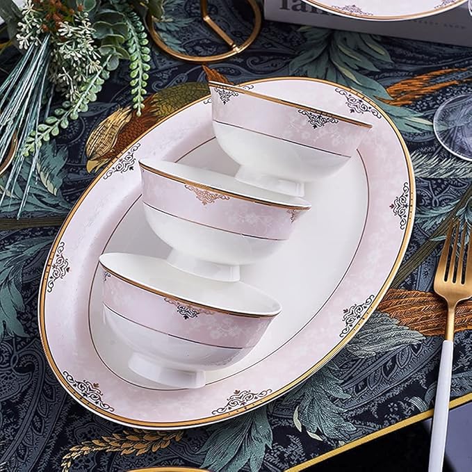Dinnerware Sets Dish Set 60PCS Ceramic dinnerware Set Bone China Tableware Dishes Plates Ceramic Combination Dinner Service Set Porcelaine Service for 10 (60 Pieces of Open Hot Pot)